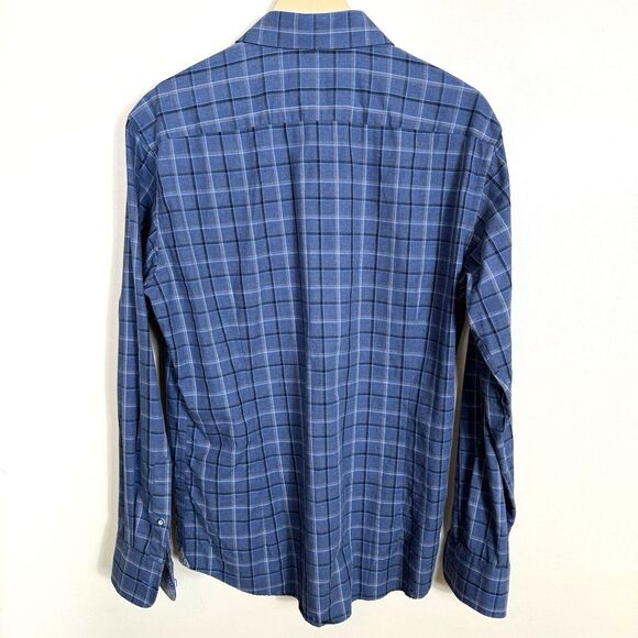 BLU by Polifroni Shirt Men Large Blue Black Check Long Sleeve Collared Button Up - Picture 6 of 9